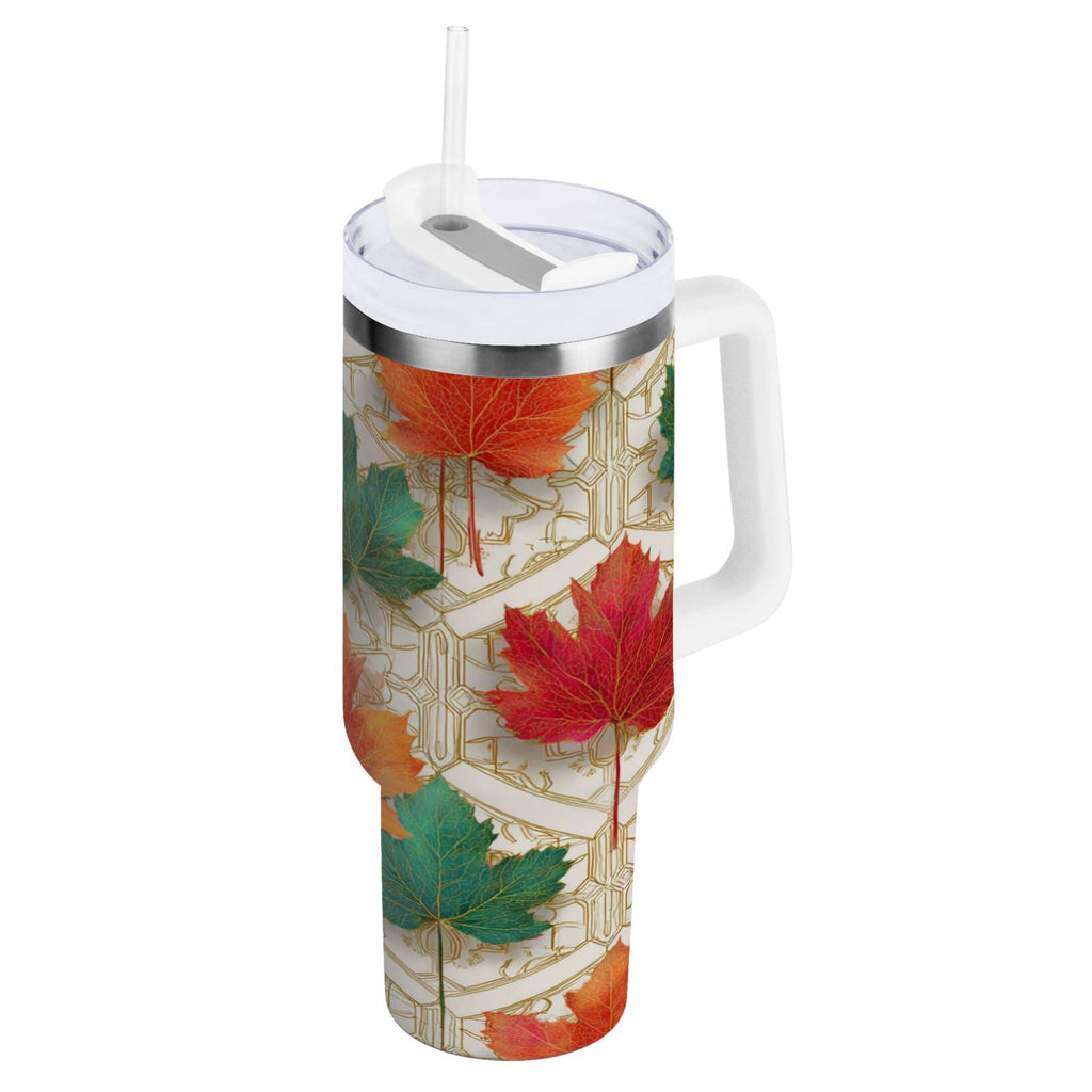 30 oz Insulated Stainless Steel Tumbler Double Wall Stainless Steel Tumbler with 2-Way Drinking Green and Red Maple Leaves - 8TKP