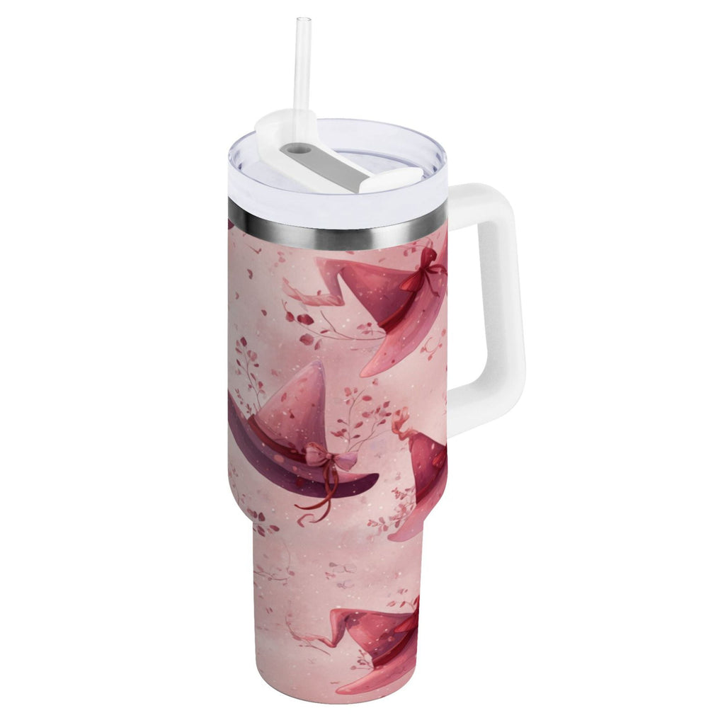 30 oz Insulated Stainless Steel Tumbler Double Wall Stainless Steel Tumbler with 2-Way Drinking Hats with Delicate Bows - G5GX