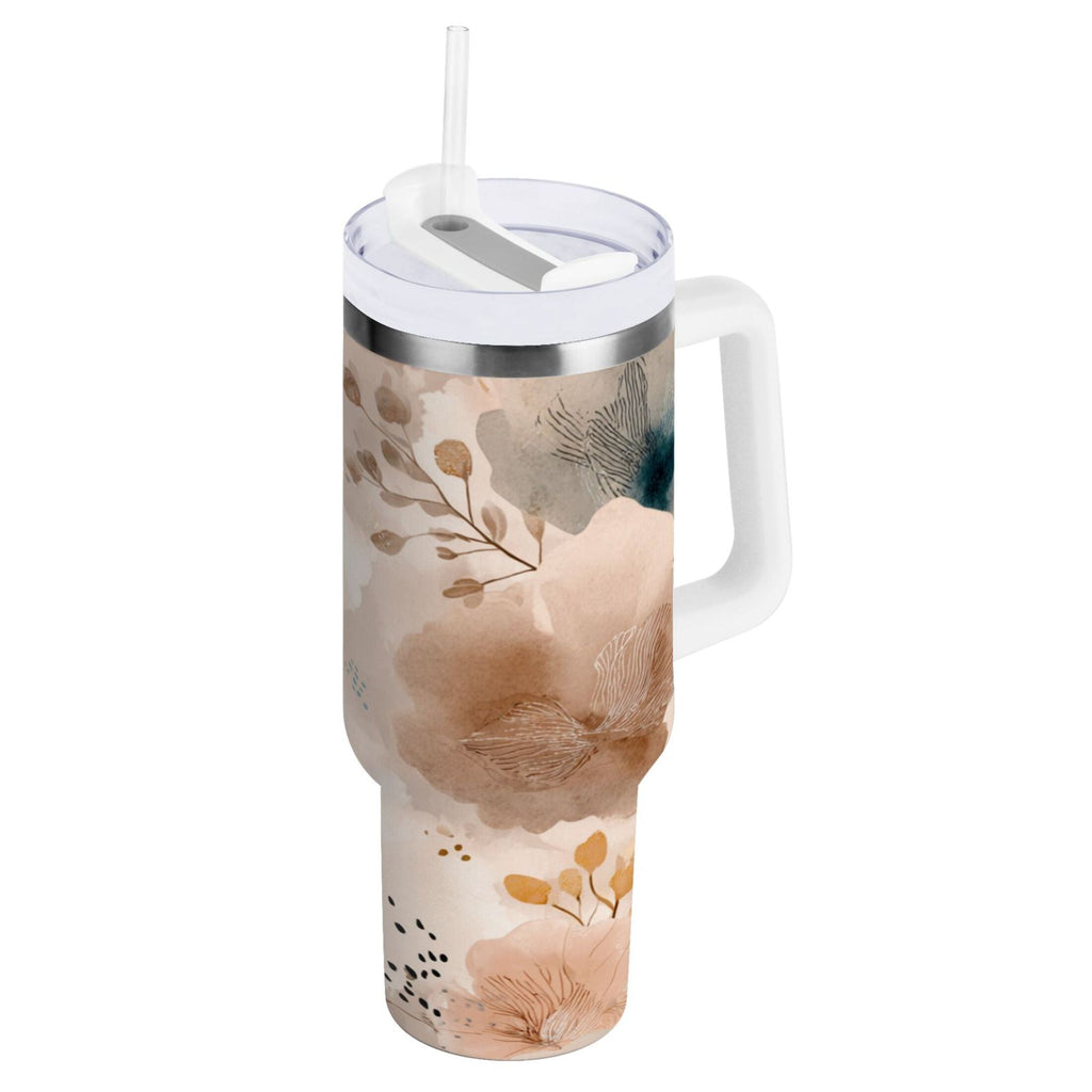 30 oz Insulated Stainless Steel Tumbler Double Wall Stainless Steel Tumbler with 2-Way Drinking Hazy Ethereal Flowers - A9C0