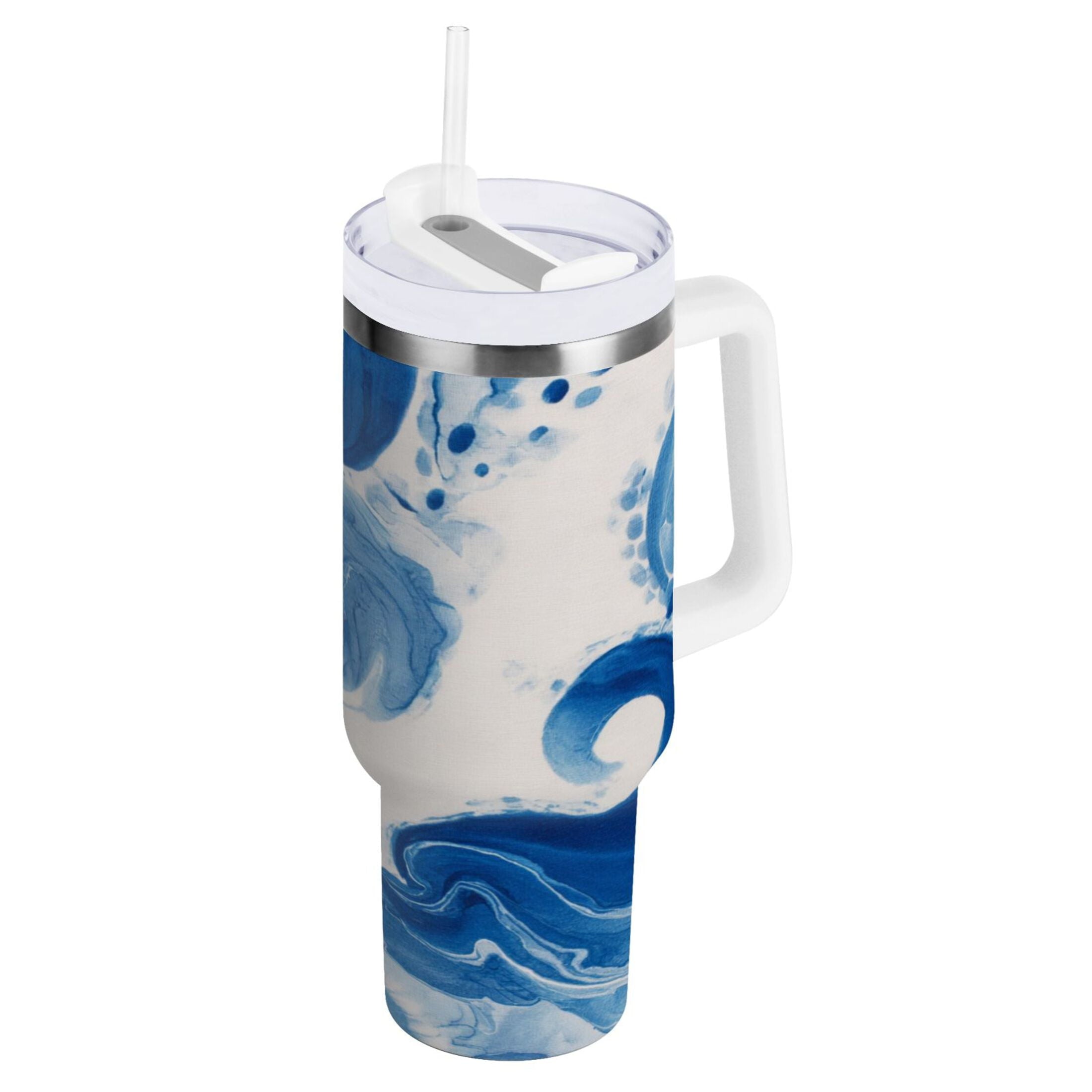 40 oz Insulated Stainless Steel Tumbler Double Wall Stainless Steel Tumbler with 2-Way Drinking Indigo Blue Tie-dye Pattern - AU7X