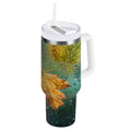 30 oz Insulated Stainless Steel Tumbler Double Wall Stainless Steel Tumbler with 2-Way Drinking Leaves with Water Droplets - 57M5
