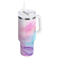 30 oz Insulated Stainless Steel Tumbler Double Wall Stainless Steel Tumbler with 2-Way Drinking Pastel Pink Marble Texture - IXQ0