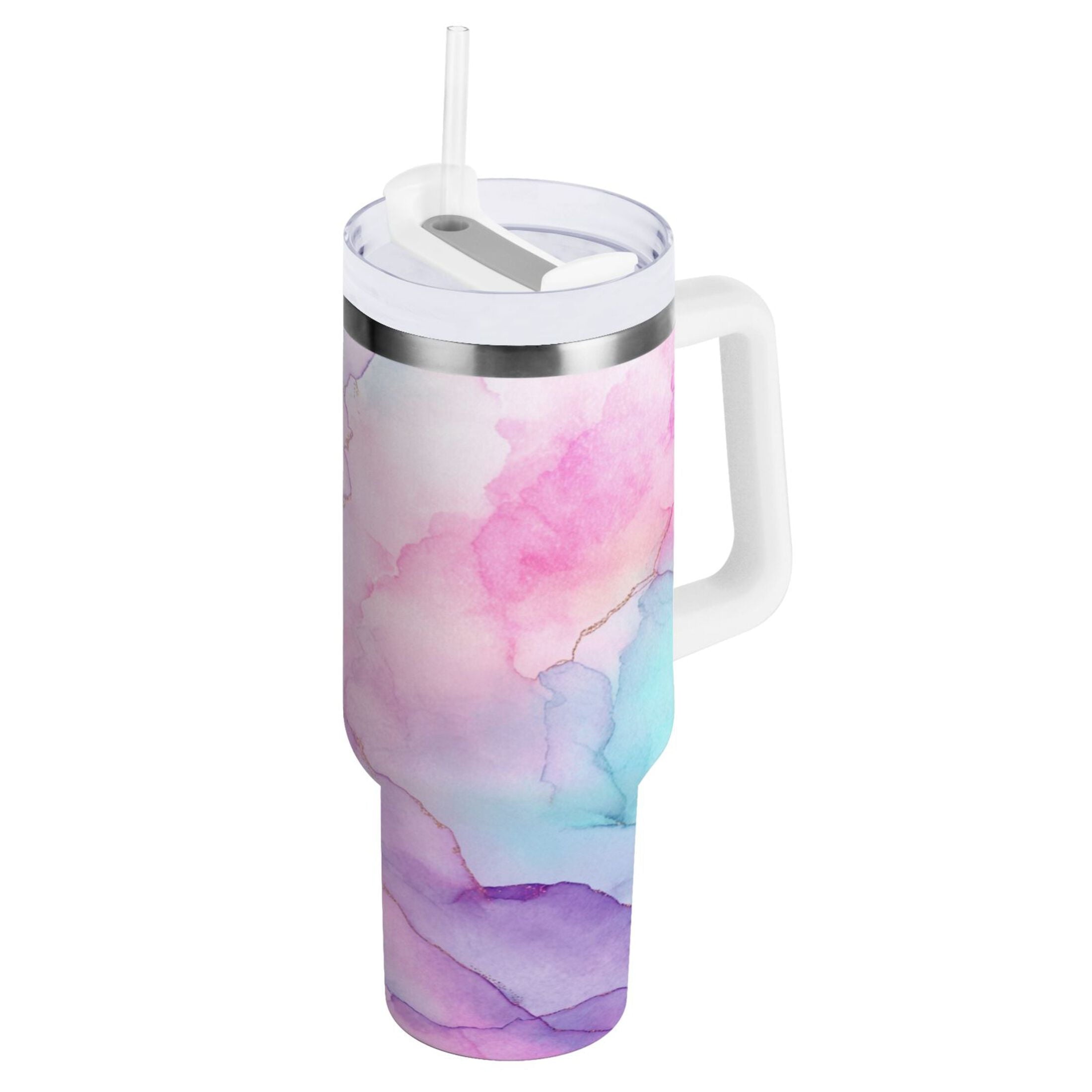 30 oz Insulated Stainless Steel Tumbler Double Wall Stainless Steel Tumbler with 2-Way Drinking Pastel Pink Marble Texture - IXQ0