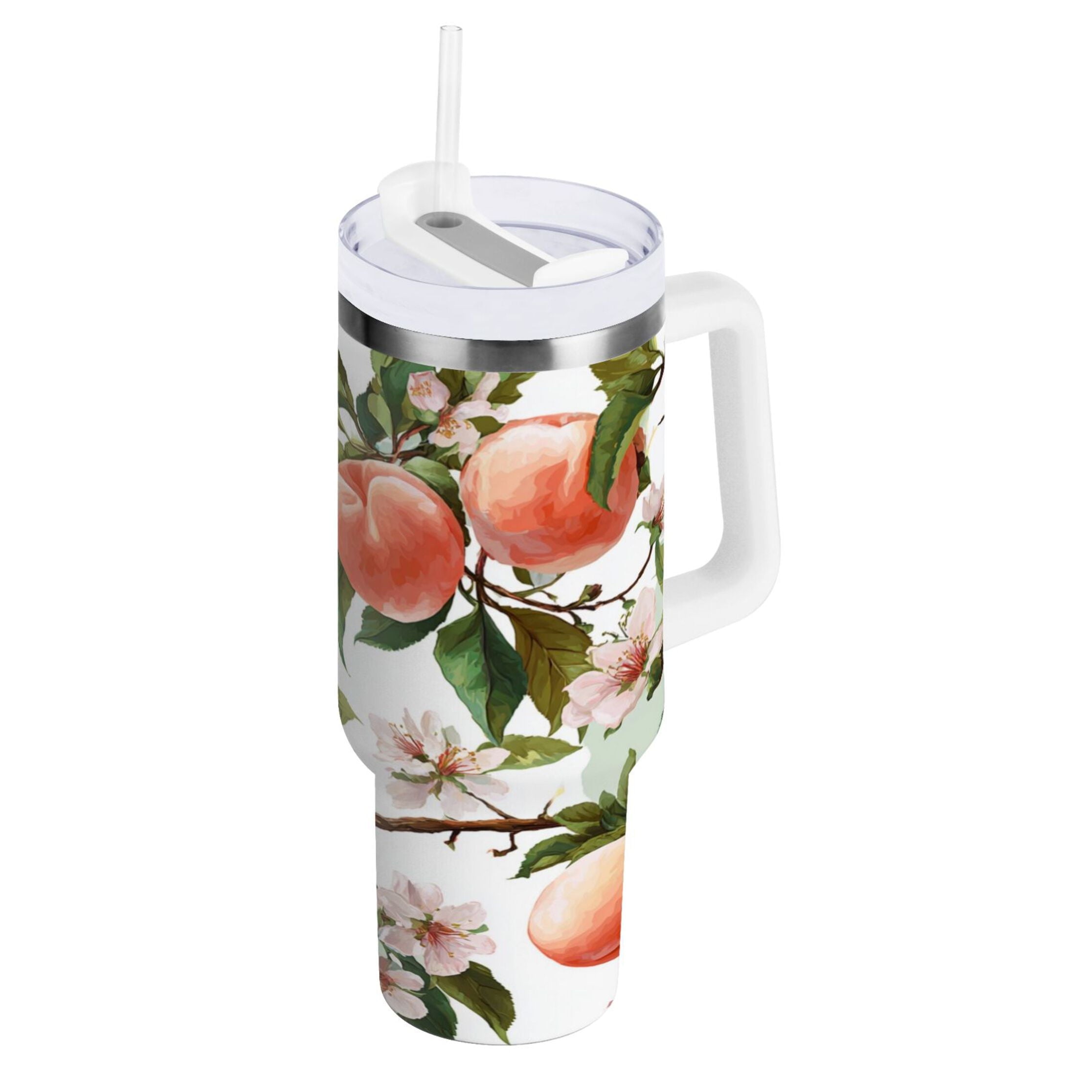 30 oz Insulated Stainless Steel Tumbler Double Wall Stainless Steel Tumbler with 2-Way Drinking Peach Fruit Pattern - ZPM5