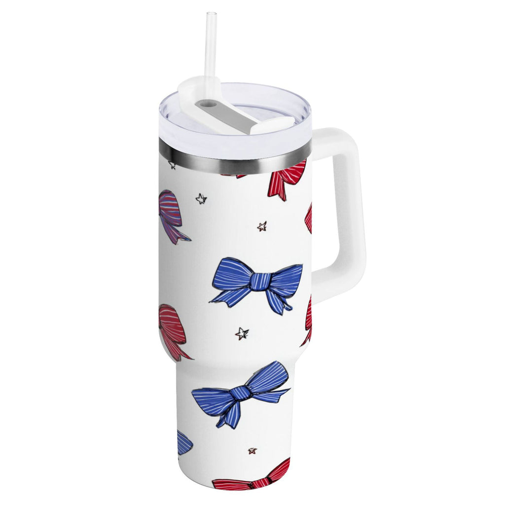 30 oz Insulated Stainless Steel Tumbler Double Wall Stainless Steel Tumbler with 2-Way Drinking Red and Blue Stripe Bows - C6TL