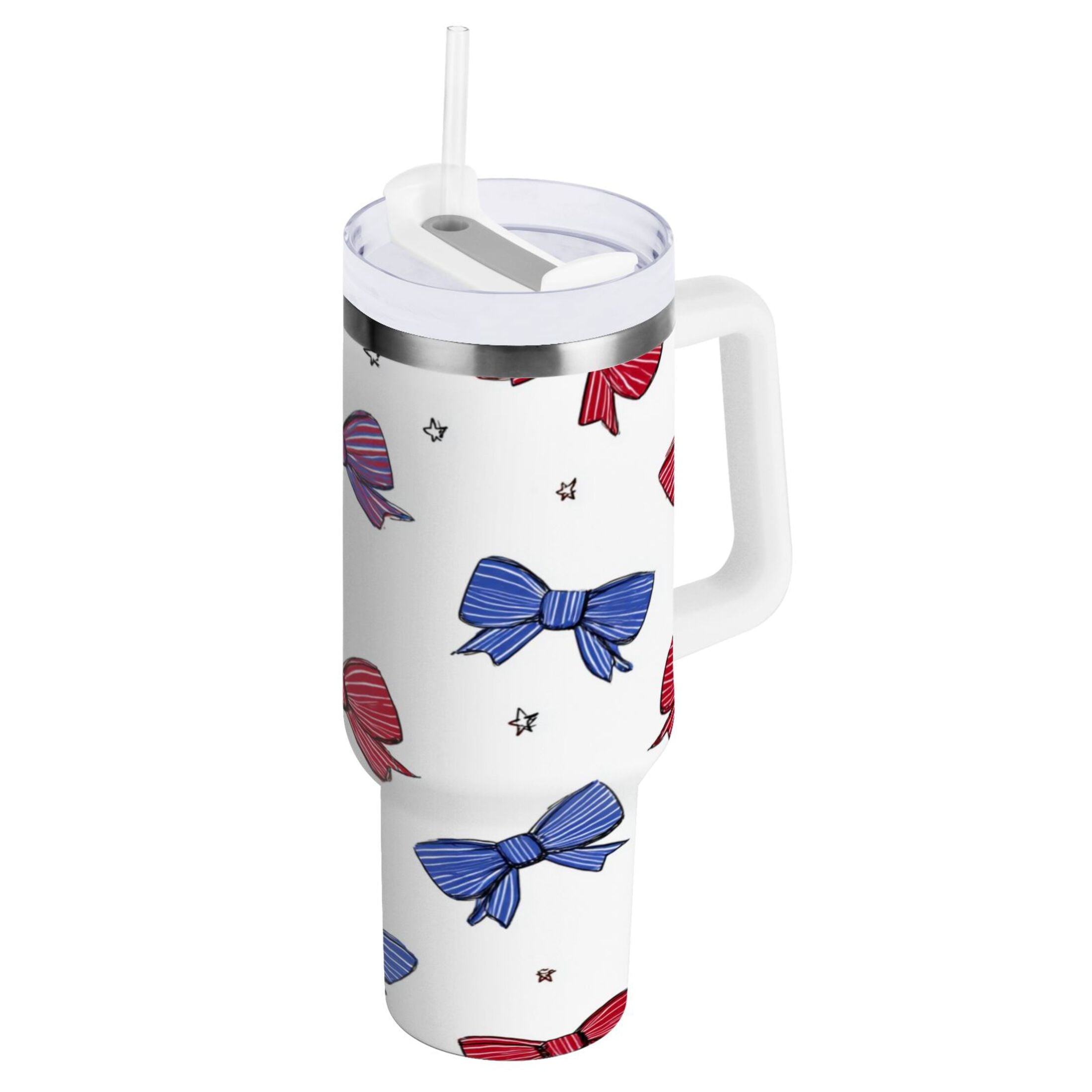 30 oz Insulated Stainless Steel Tumbler Double Wall Stainless Steel Tumbler with 2-Way Drinking Red and Blue Stripe Bows - C6TL