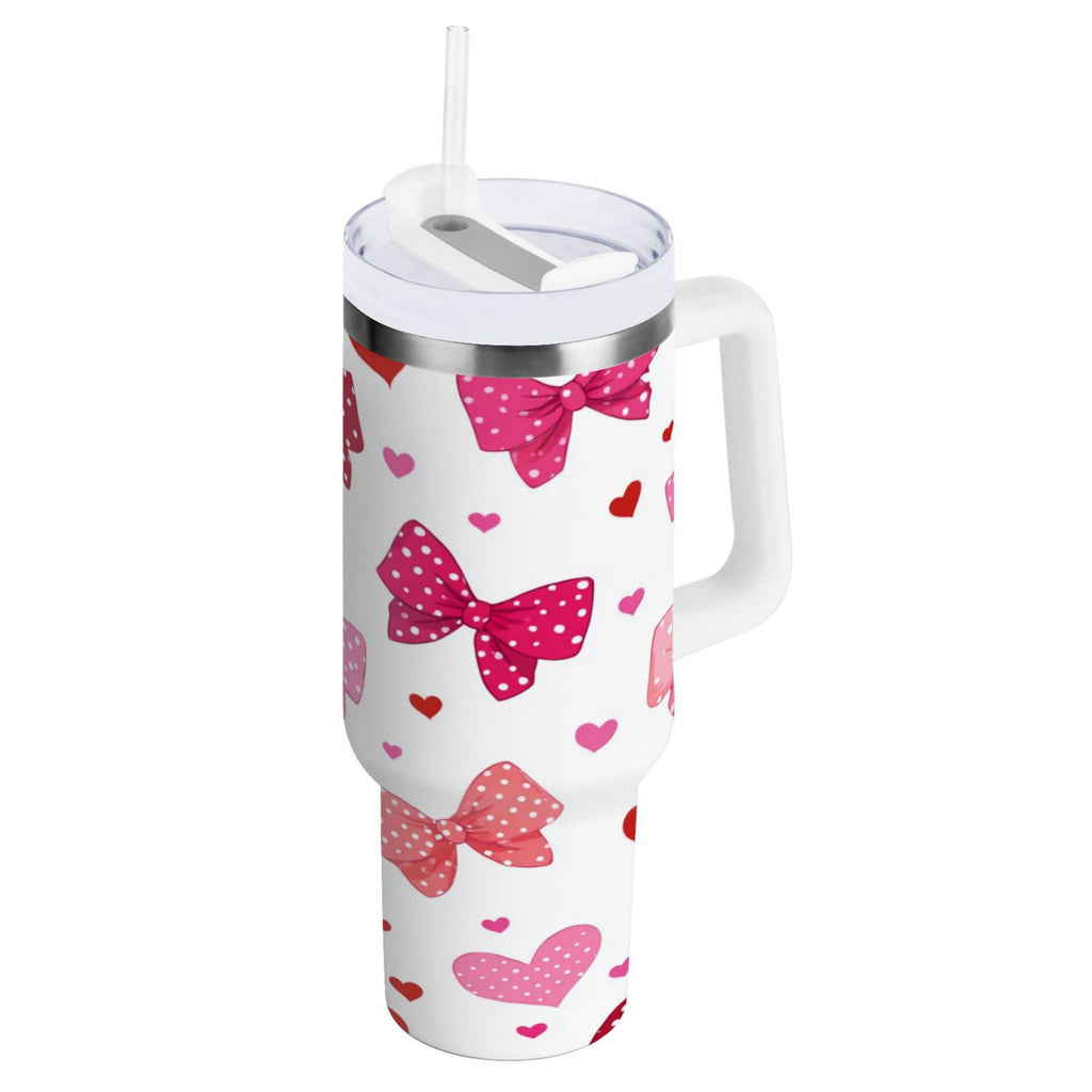 30 oz Insulated Stainless Steel Tumbler Double Wall Stainless Steel Tumbler with 2-Way Drinking Red and Pink Bows - MYYZ