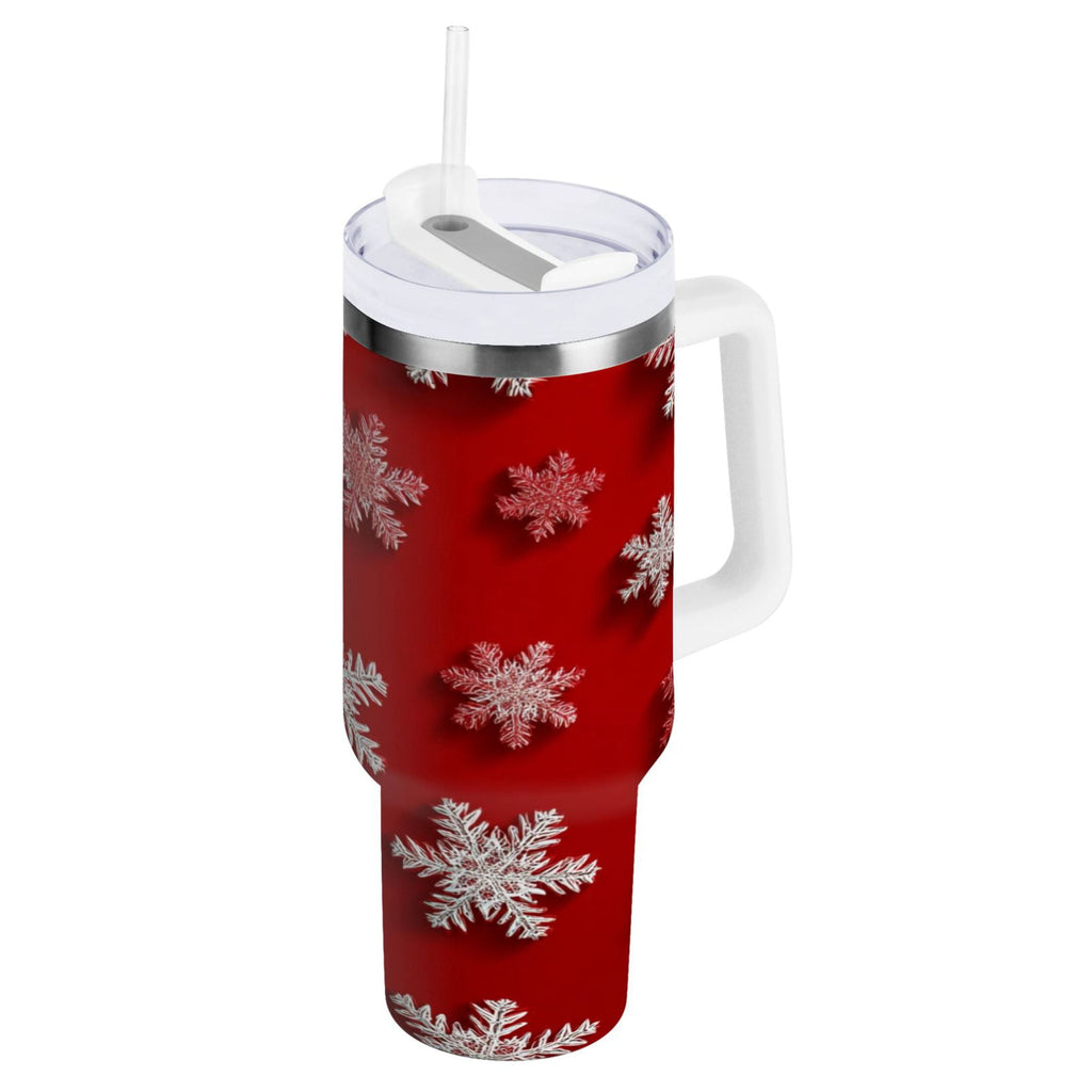 30 oz Insulated Stainless Steel Tumbler Double Wall Stainless Steel Tumbler with 2-Way Drinking Red and White Snowflakes - 1MF9