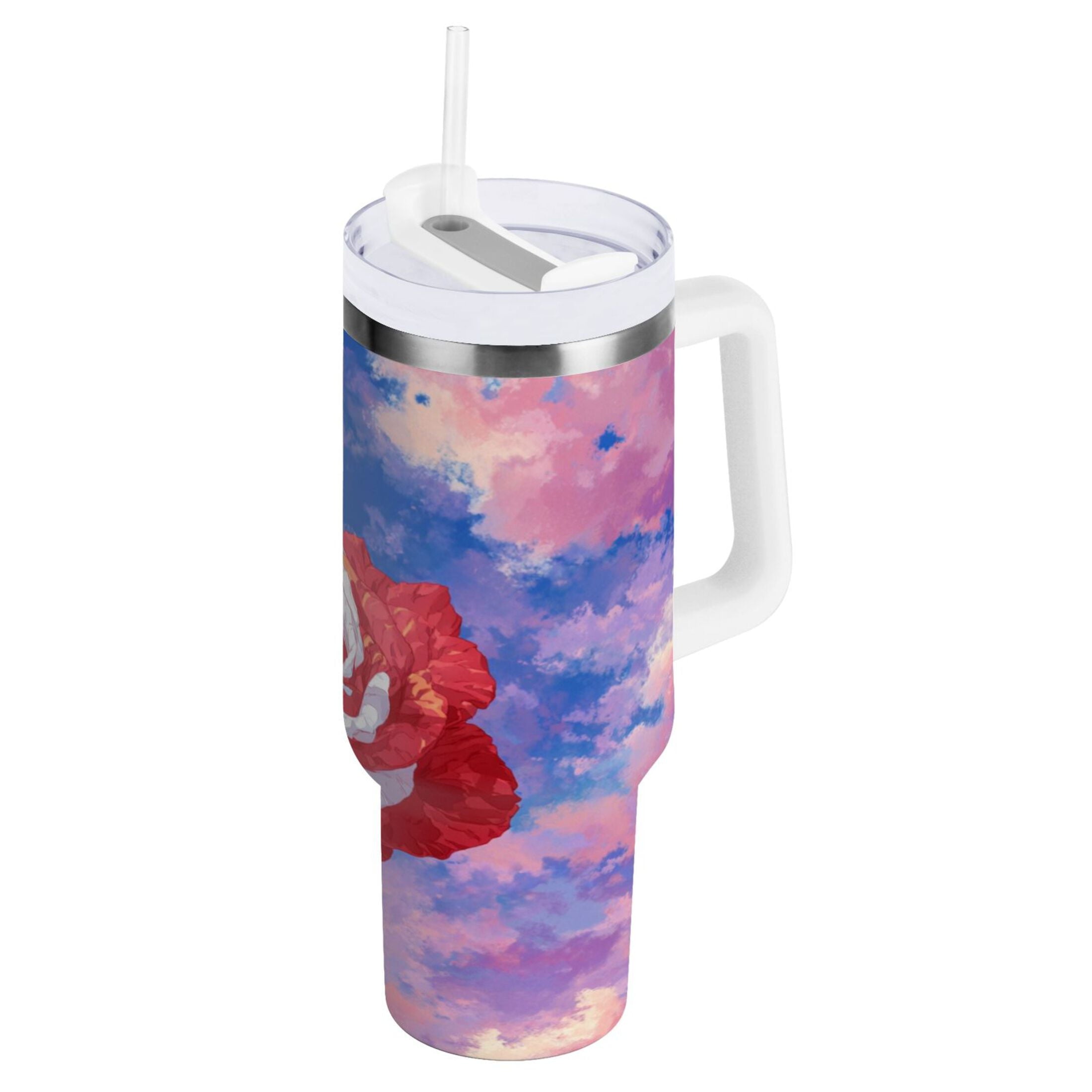 30 oz Insulated Stainless Steel Tumbler Double Wall Stainless Steel Tumbler with 2-Way Drinking Rose with Flag Pattern - NO9C