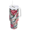 30 oz Insulated Stainless Steel Tumbler Double Wall Stainless Steel Tumbler with 2-Way Drinking Roses and Ribbons - 75RK