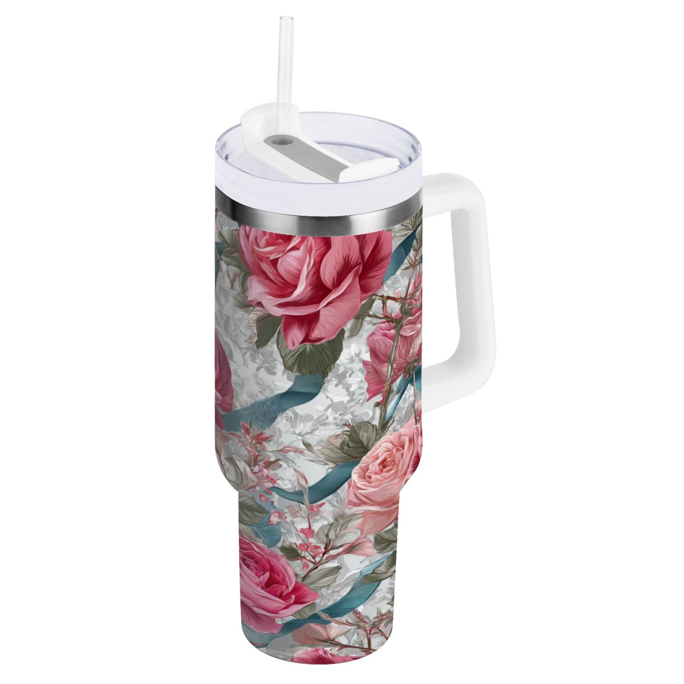 30 oz Insulated Stainless Steel Tumbler Double Wall Stainless Steel Tumbler with 2-Way Drinking Roses and Ribbons - 75RK