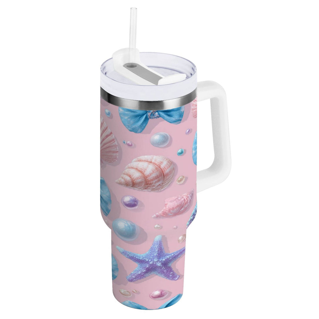 30 oz Insulated Stainless Steel Tumbler Double Wall Stainless Steel Tumbler with 2-Way Drinking Seashells and Bows - P6YC