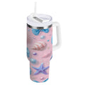 30 oz Insulated Stainless Steel Tumbler Double Wall Stainless Steel Tumbler with 2-Way Drinking Seashells and Bows - P6YC