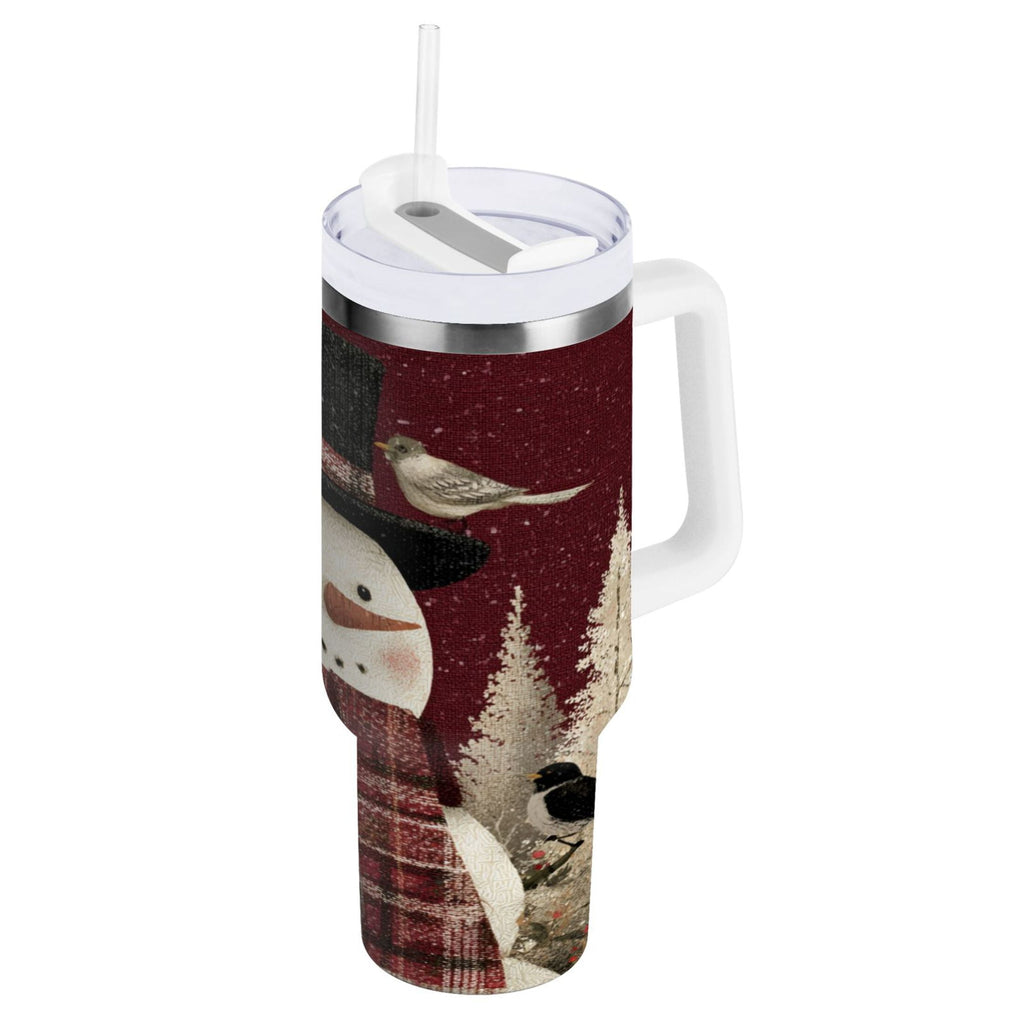 30 oz Insulated Stainless Steel Tumbler Double Wall Stainless Steel Tumbler with 2-Way Drinking Snowman and Birds - OCFG