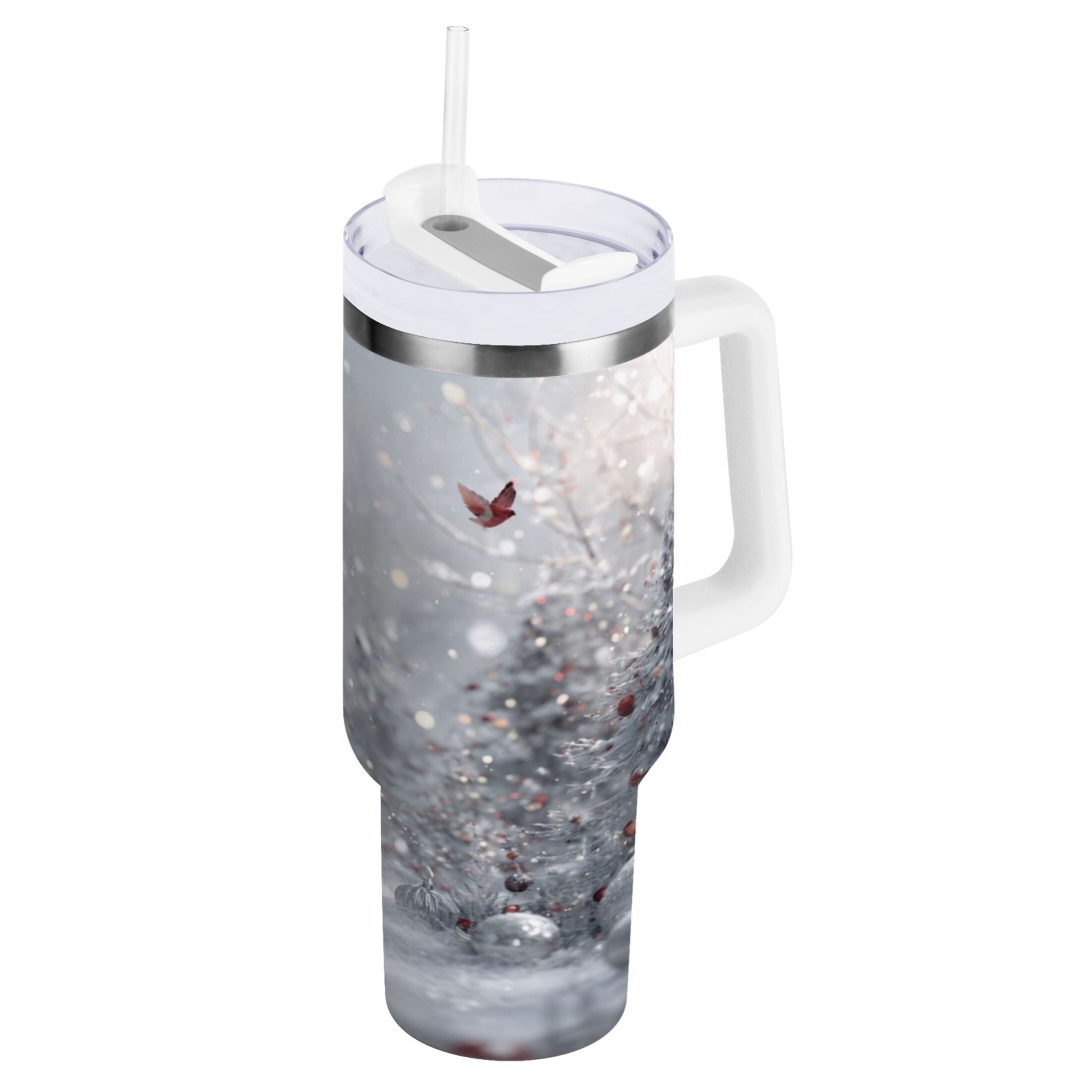 30 oz Insulated Stainless Steel Tumbler Double Wall Stainless Steel Tumbler with 2-Way Drinking Snowy Winter Landscape - D6GY