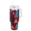 30 oz Insulated Stainless Steel Tumbler Double Wall Stainless Steel Tumbler with 2-Way Drinking Stylized Christmas Trees - 52F6