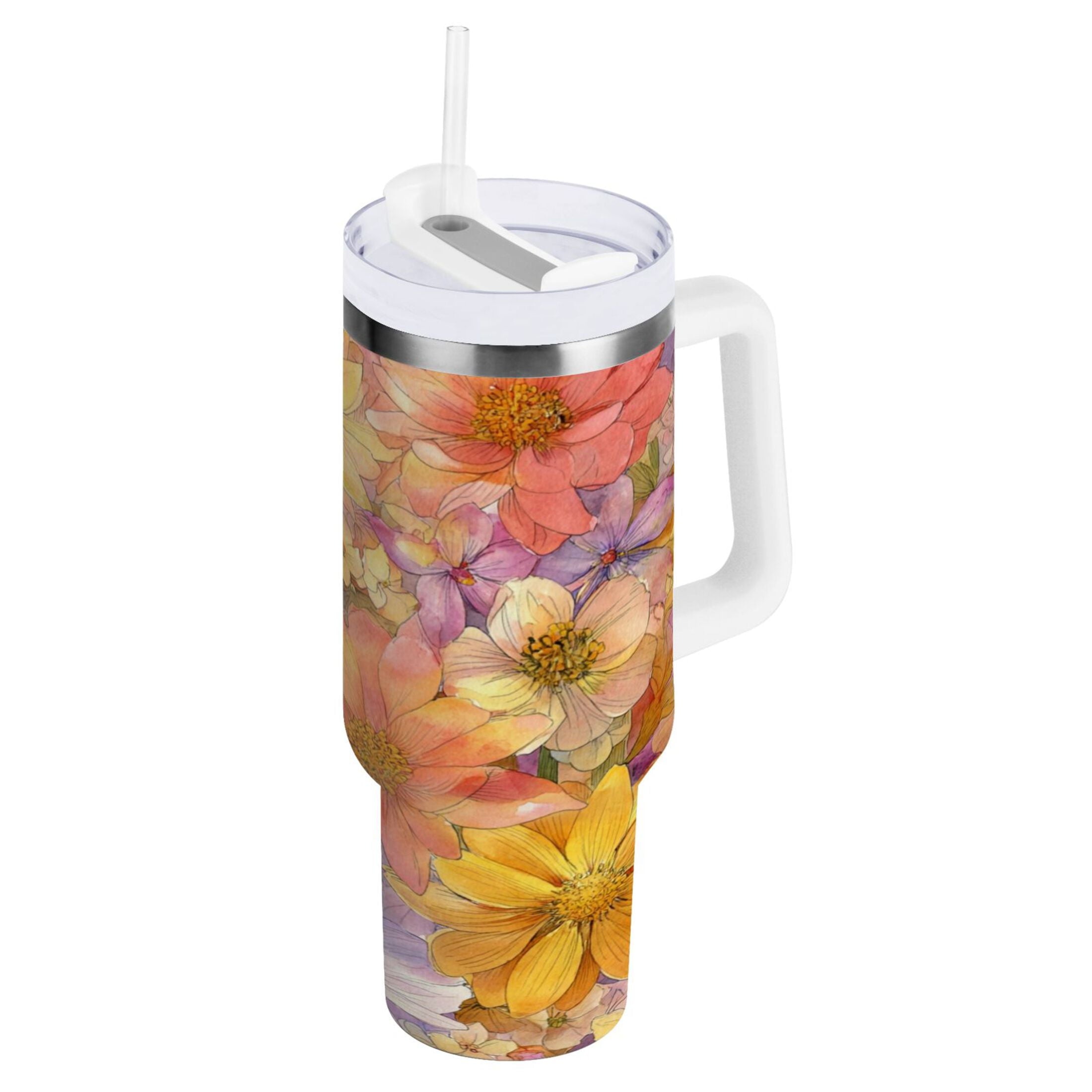 30 oz Insulated Stainless Steel Tumbler Double Wall Stainless Steel Tumbler with 2-Way Drinking Summer Blossoms - ZIWN