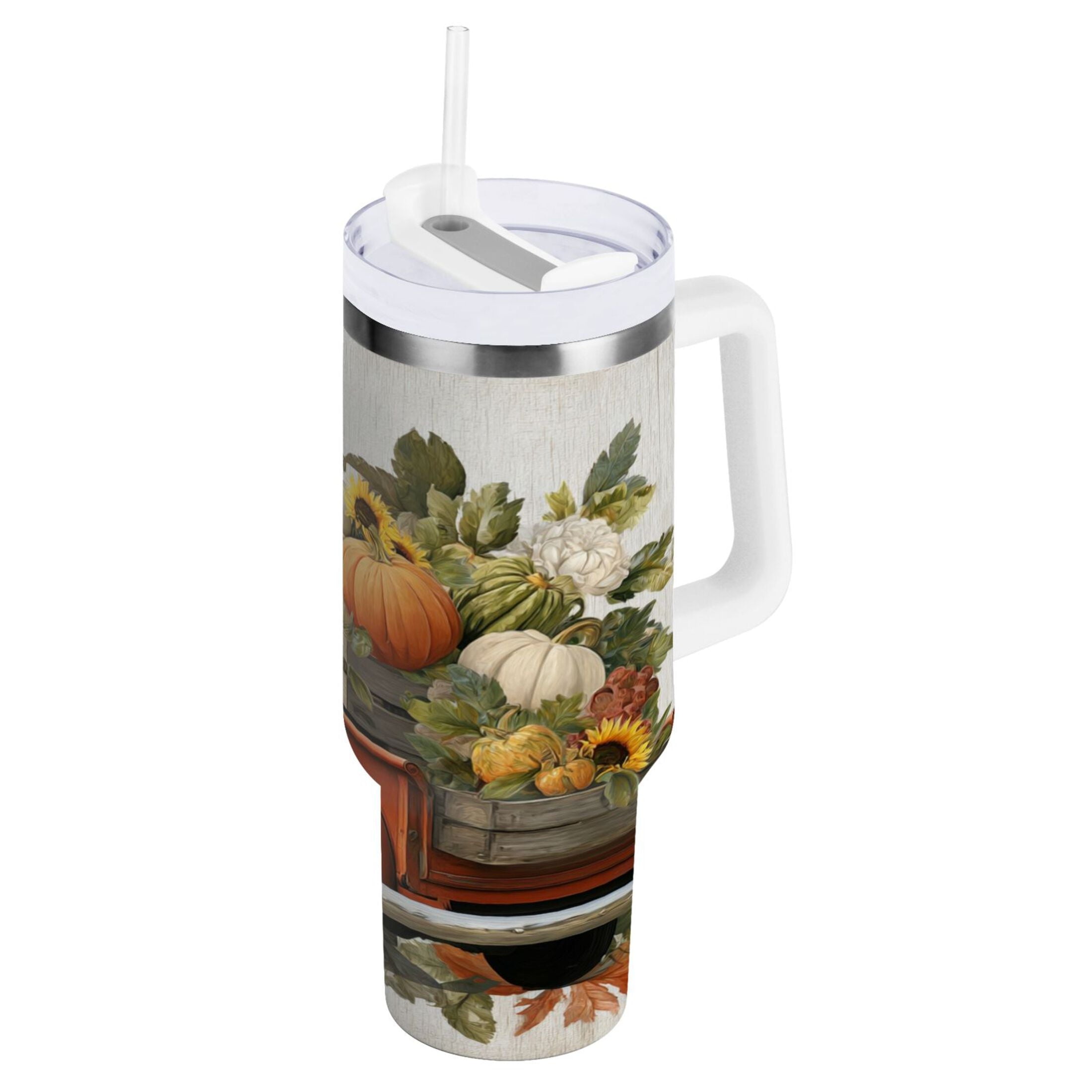 40 oz Insulated Stainless Steel Tumbler Double Wall Stainless Steel Tumbler with 2-Way Drinking Truck Full Of Pumpkins - JEDA