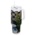 30 oz Insulated Stainless Steel Tumbler Double Wall Stainless Steel Tumbler with 2-Way Drinking Two Snowmen Pattern - QN9D