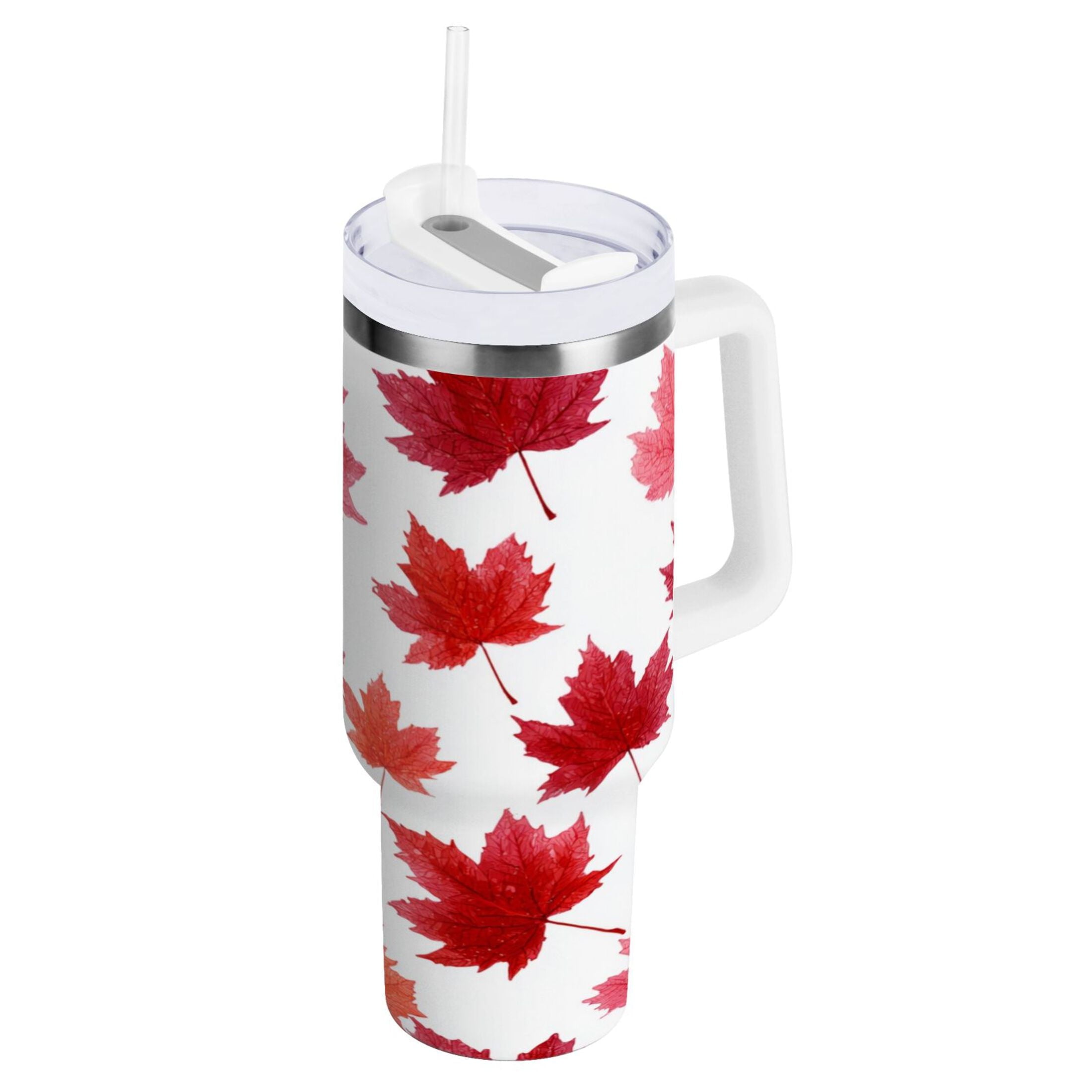 30 oz Insulated Stainless Steel Tumbler Double Wall Stainless Steel Tumbler with 2-Way Drinking Vibrant Red Maple Leaves - KDQ5