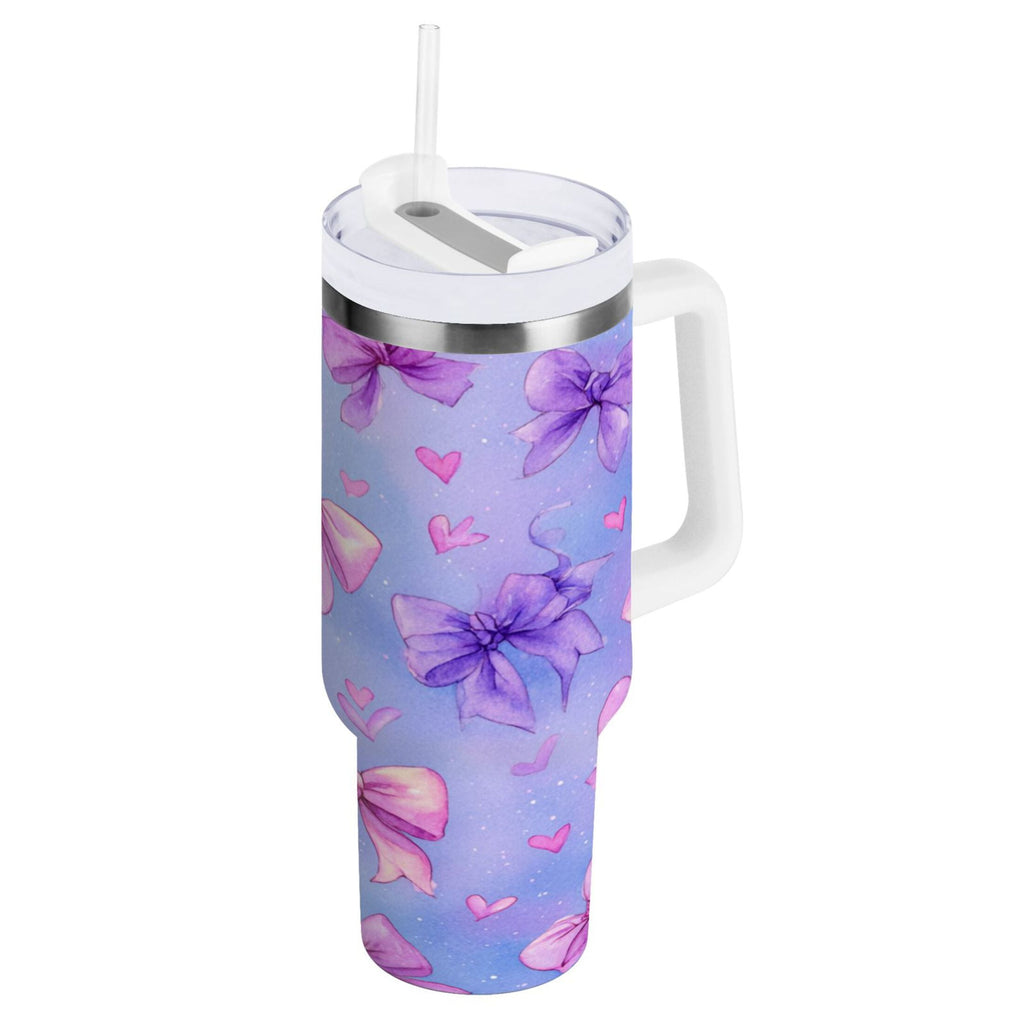 30 oz Insulated Stainless Steel Tumbler Double Wall Stainless Steel Tumbler with 2-Way Drinking Watercolor Bows Pattern - JGDY