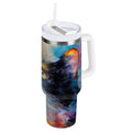 30 oz Insulated Stainless Steel Tumbler Double Wall Stainless Steel Tumbler with 2-Way Drinking Watercolor Calico Cat - E4TS