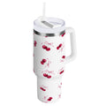 30 oz Insulated Stainless Steel Tumbler Double Wall Stainless Steel Tumbler with 2-Way Drinking Watercolor Cherries Pattern - M0EV