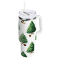 30 oz Insulated Stainless Steel Tumbler Double Wall Stainless Steel Tumbler with 2-Way Drinking Watercolor Green Christmas Tree - HY7R