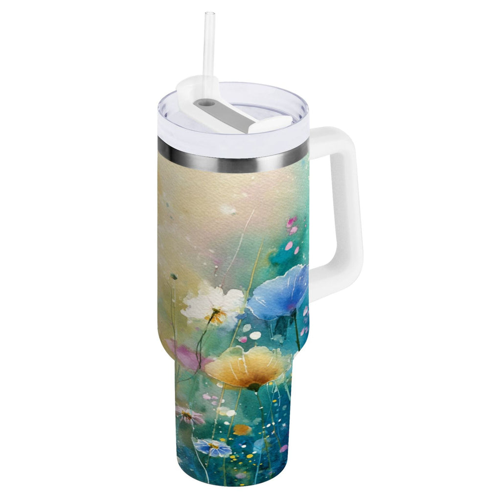 30 oz Insulated Stainless Steel Tumbler Double Wall Stainless Steel Tumbler with 2-Way Drinking Watercolor Wildflowers - IP78