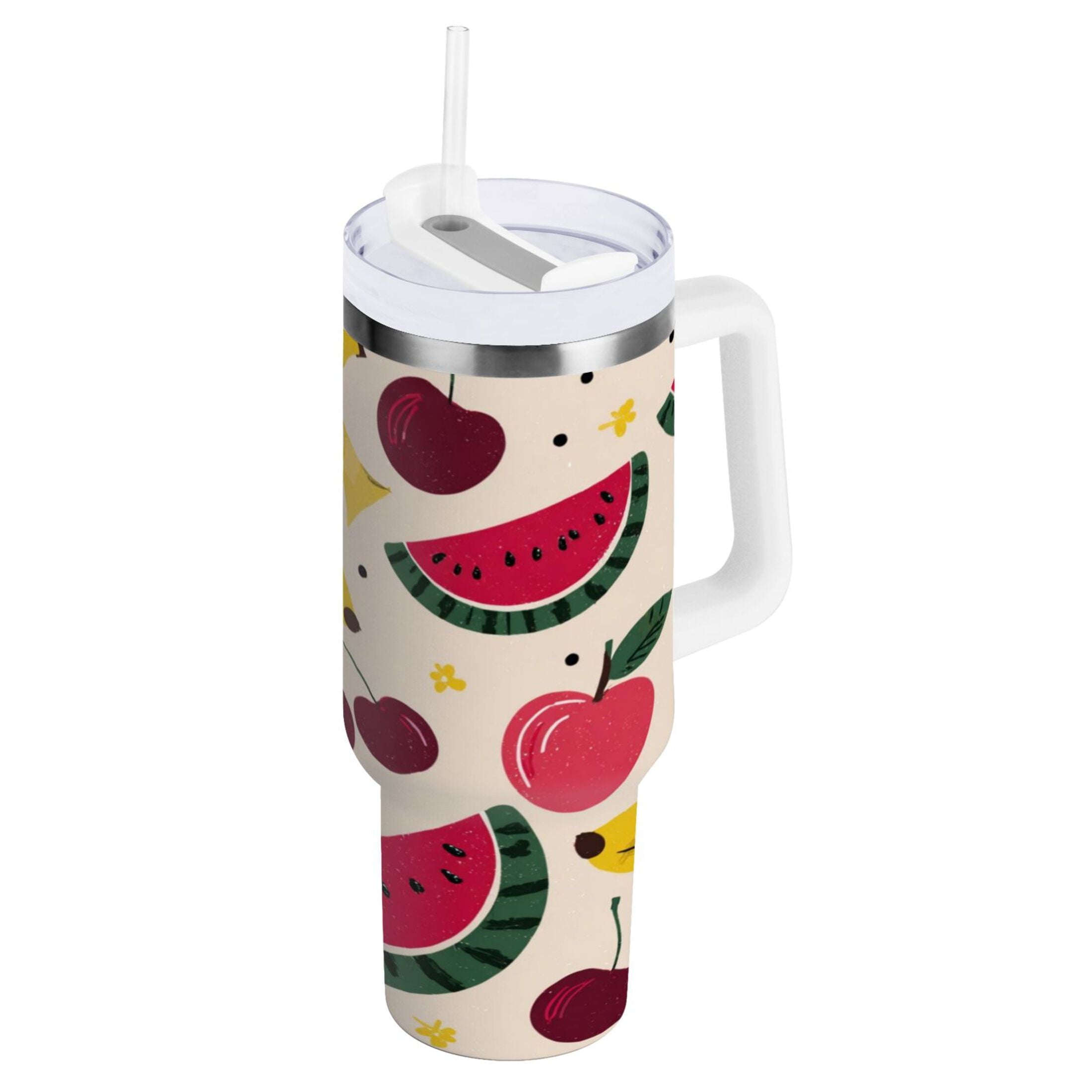 30 oz Insulated Stainless Steel Tumbler Double Wall Stainless Steel Tumbler with 2-Way Drinking Watermelon and Cherries - HD22