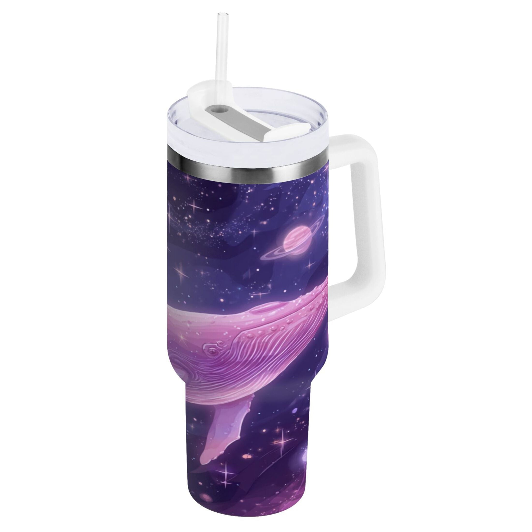 30 oz Insulated Stainless Steel Tumbler Double Wall Stainless Steel Tumbler with 2-Way Drinking Whale in Space - MDIC