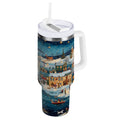 30 oz Insulated Stainless Steel Tumbler Double Wall Stainless Steel Tumbler with 2-Way Drinking Whimsical Christmas Scene - 3D9Z