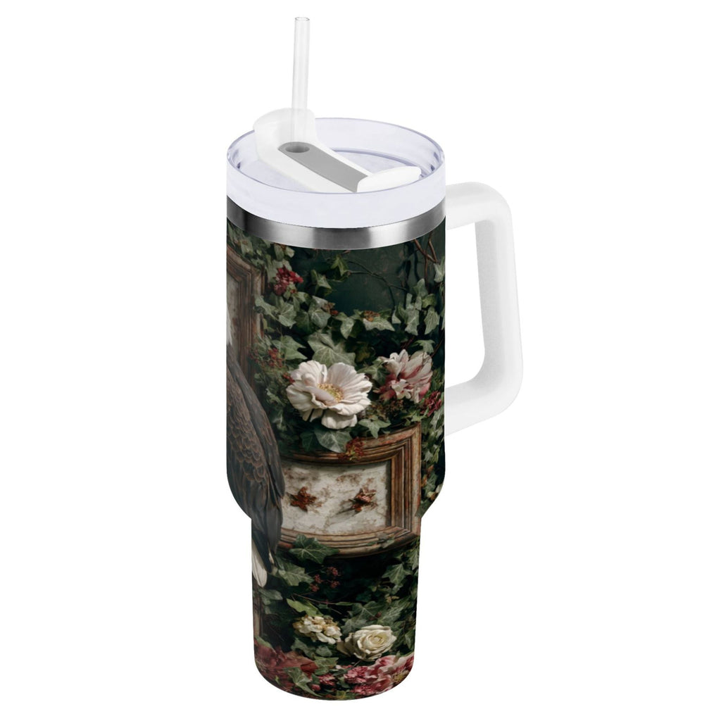 30 oz Insulated Stainless Steel Tumbler Double Wall Stainless Steel Tumbler with 2-Way Drinking Wreath and Bald Eagle - RPQ0