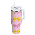 30 oz Insulated Stainless Steel Tumbler Double Wall Stainless Steel Tumbler with 2-Way Drinking Yellow and Pink Bows - Y0T2