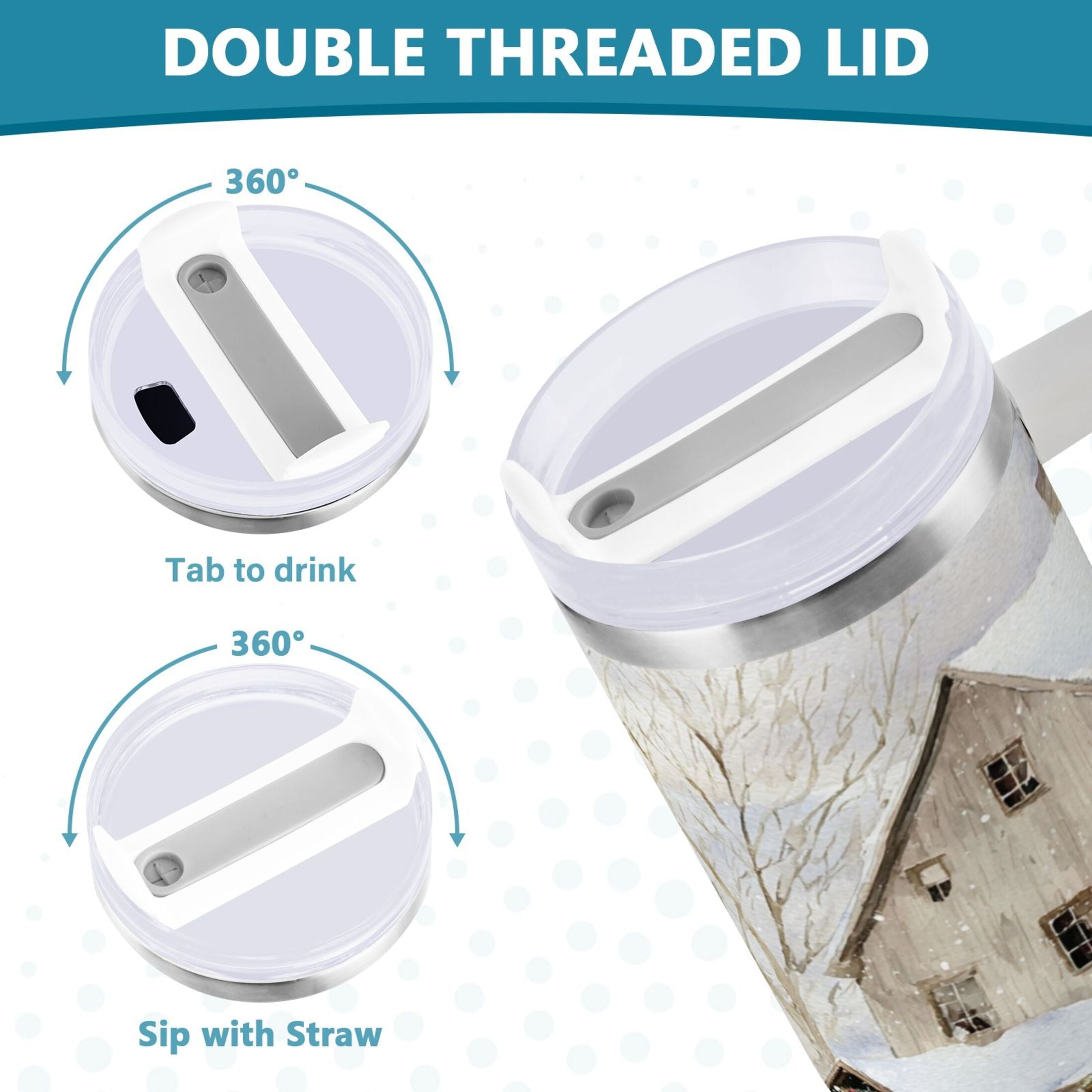 40 oz Insulated Stainless Steel Tumbler Double Wall Stainless Steel Tumbler with 2-Way Drinking Farm Snow Scene - M2B0