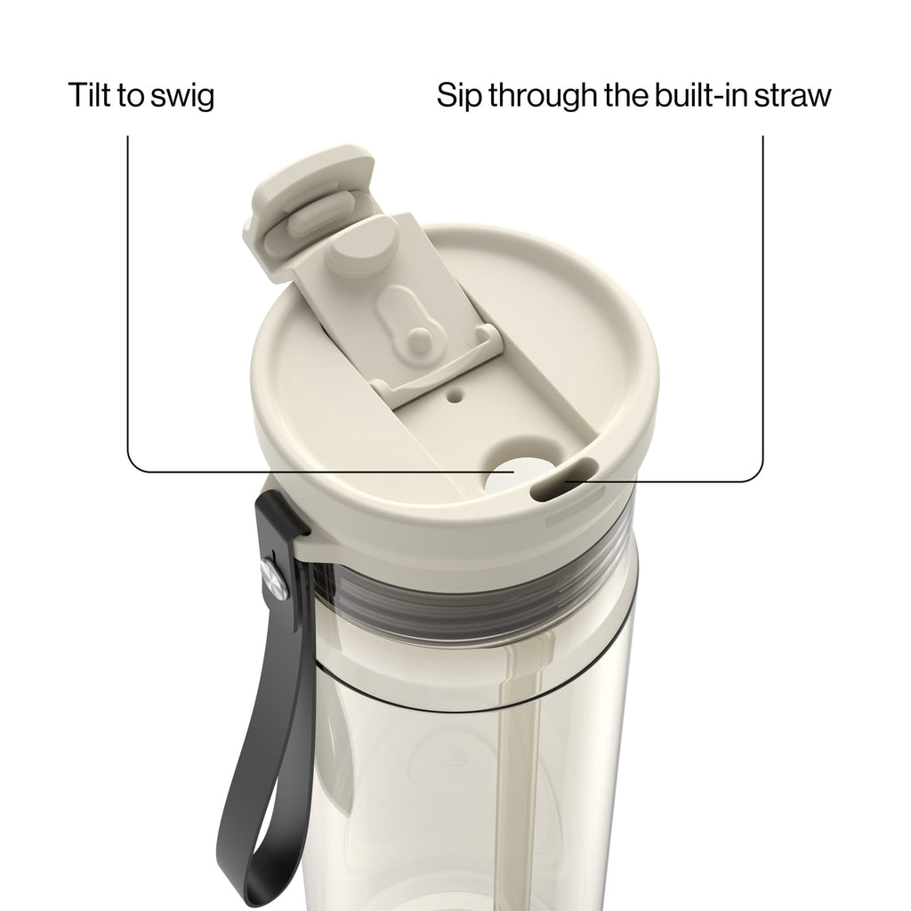 Contigo DualSip Leakproof Plastic Reusable Water Bottle with Carrying Strap, Cream/Clear, 28 oz - HWLB