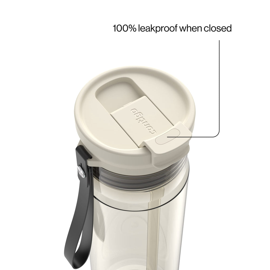 Contigo DualSip Leakproof Plastic Reusable Water Bottle with Carrying Strap, Cream/Clear, 28 oz - HWLB