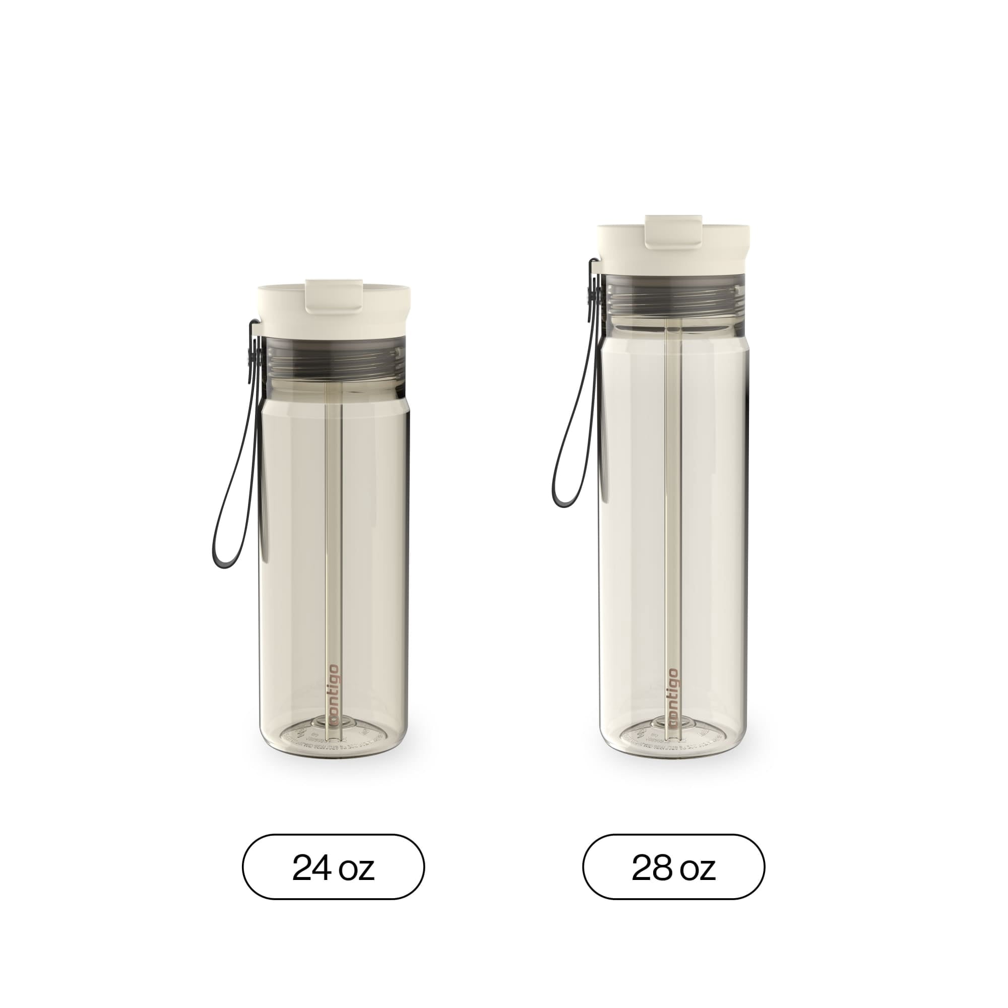 Contigo DualSip Leakproof Plastic Reusable Water Bottle with Carrying Strap, Cream/Clear, 28 oz - HWLB