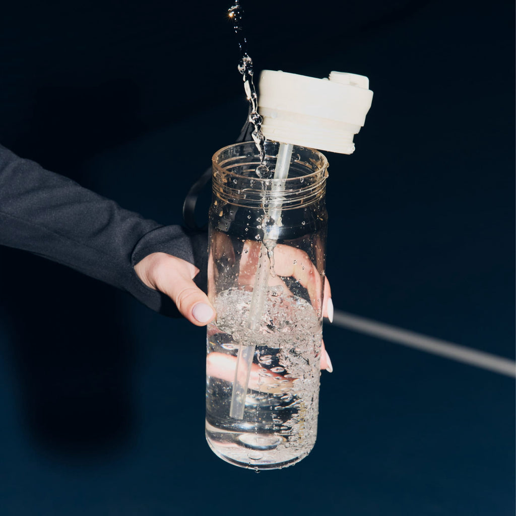 Contigo DualSip Leakproof Plastic Reusable Water Bottle with Carrying Strap, Cream/Clear, 28 oz - HWLB