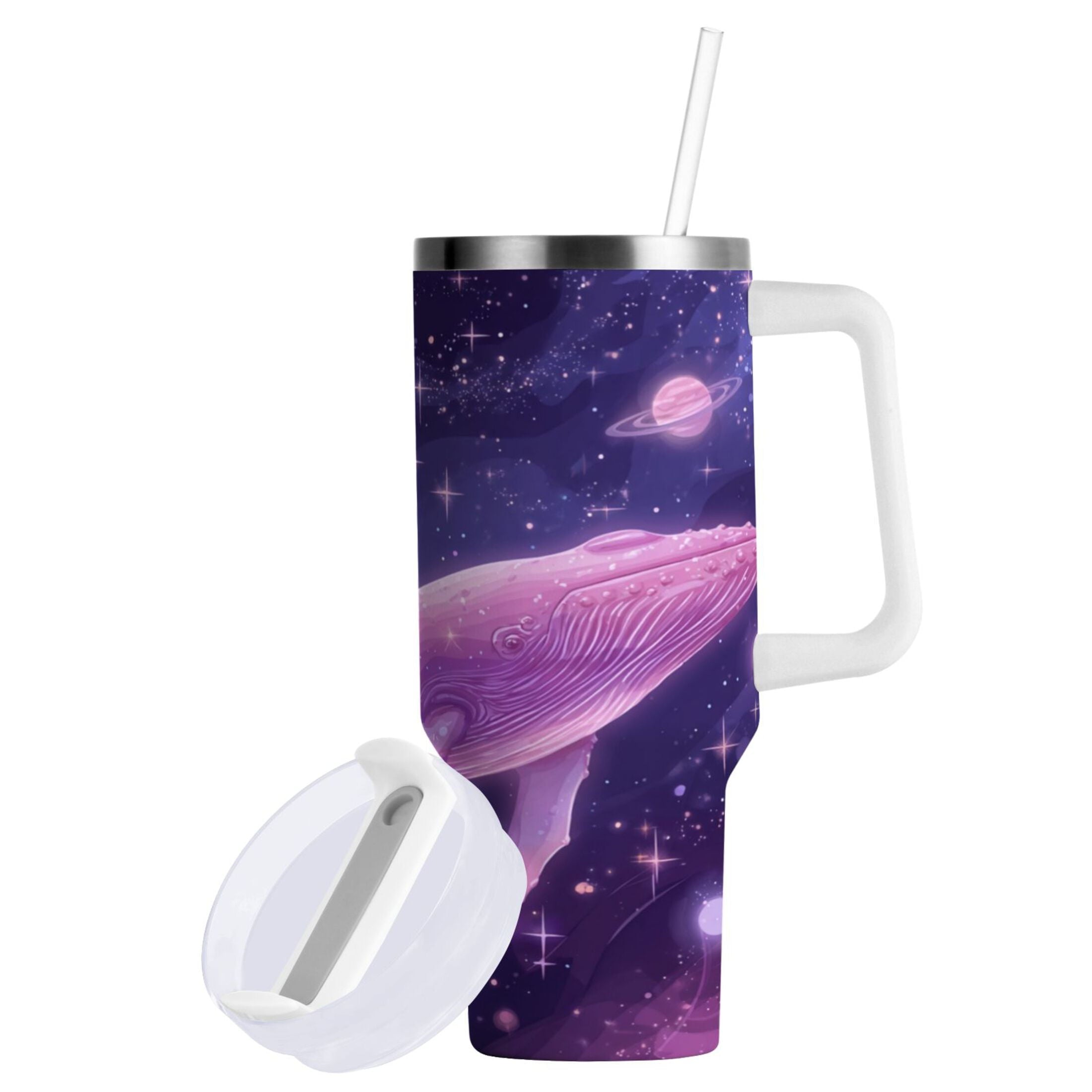 30 oz Insulated Stainless Steel Tumbler Double Wall Stainless Steel Tumbler with 2-Way Drinking Whale in Space - MDIC