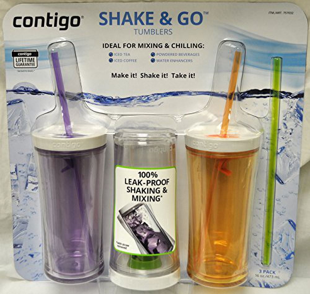 Contigo Shake &amp; Go Plastic Tumblers - Set of 3 (Lavender Orange &amp; Clear) - T3O7