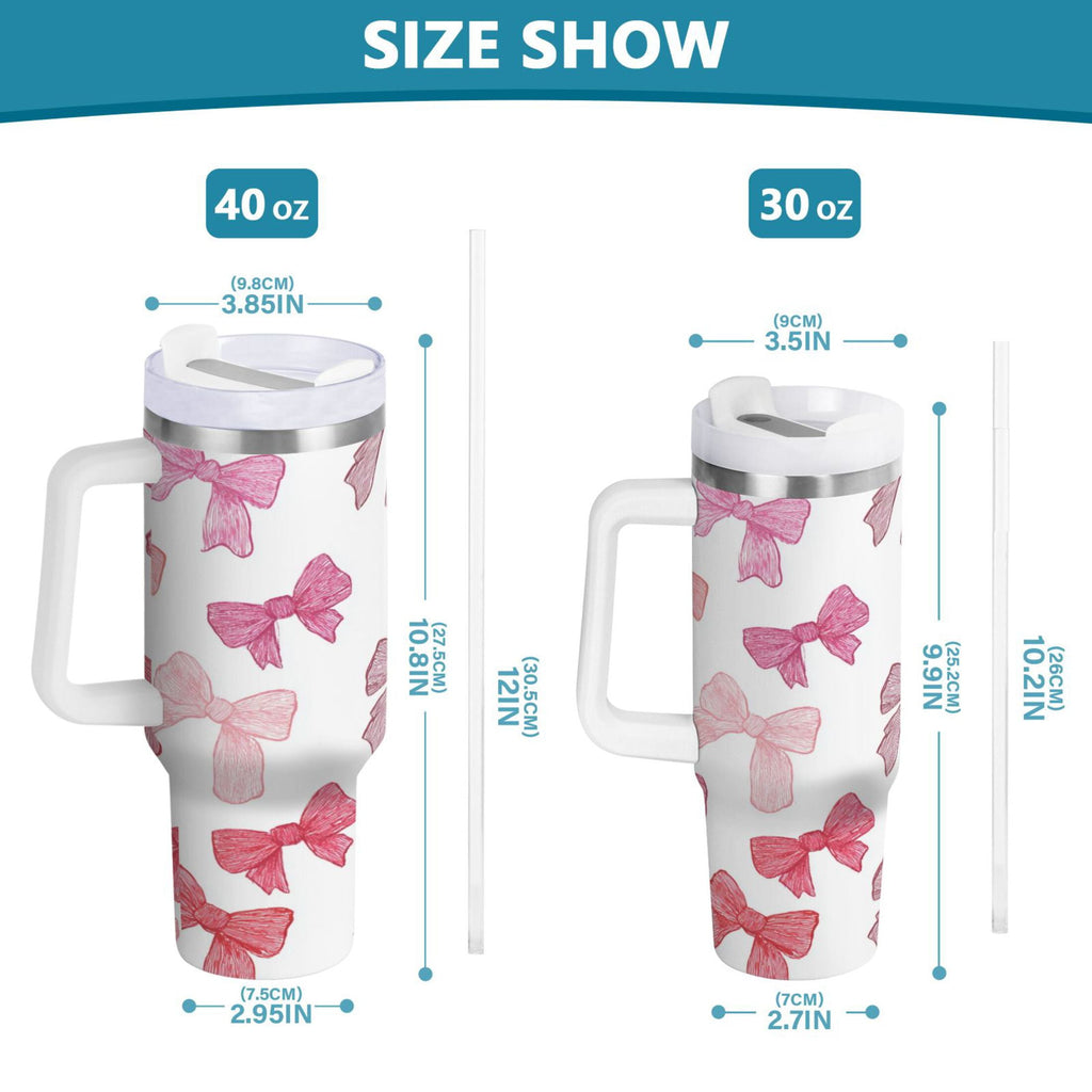 40 oz Insulated Stainless Steel Tumbler Double Wall Stainless Steel Tumbler with 2-Way Drinking Pink Bows Pattern - BKLS