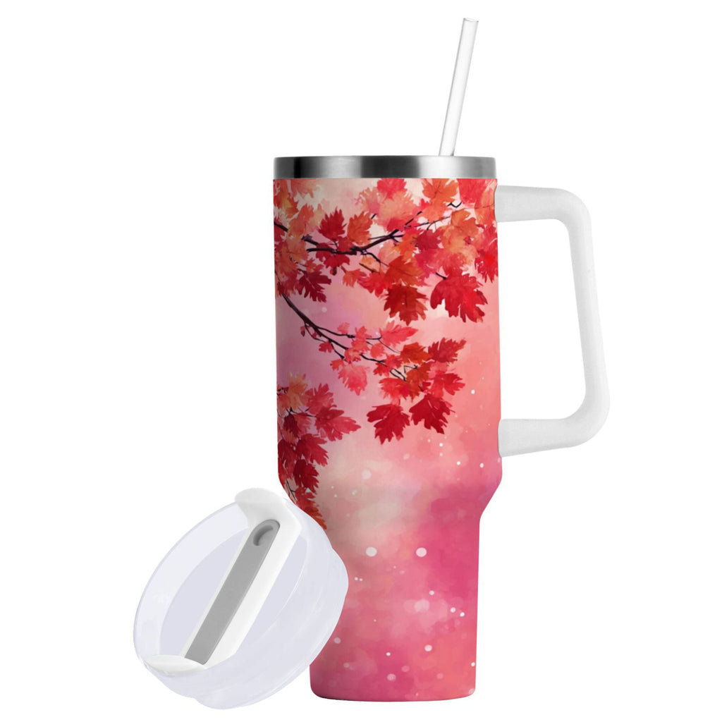 30 oz Insulated Stainless Steel Tumbler Double Wall Stainless Steel Tumbler with 2-Way Drinking Watercolor Red Maple Leaves - IG2U