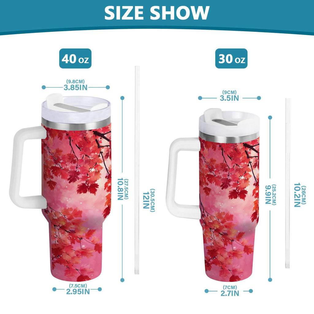 30 oz Insulated Stainless Steel Tumbler Double Wall Stainless Steel Tumbler with 2-Way Drinking Watercolor Red Maple Leaves - IG2U
