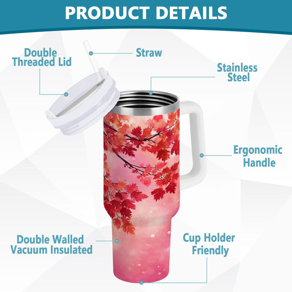 30 oz Insulated Stainless Steel Tumbler Double Wall Stainless Steel Tumbler with 2-Way Drinking Watercolor Red Maple Leaves - IG2U