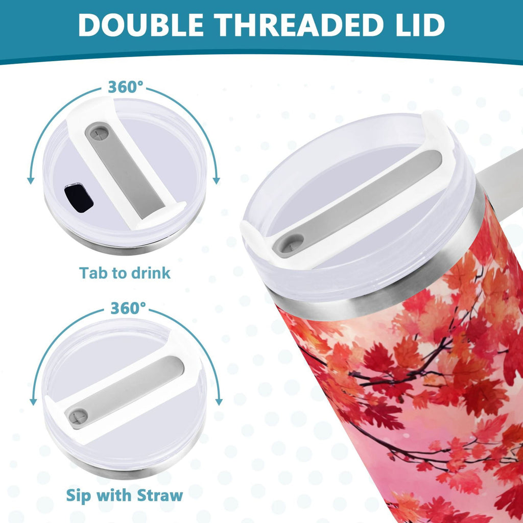 30 oz Insulated Stainless Steel Tumbler Double Wall Stainless Steel Tumbler with 2-Way Drinking Watercolor Red Maple Leaves - IG2U