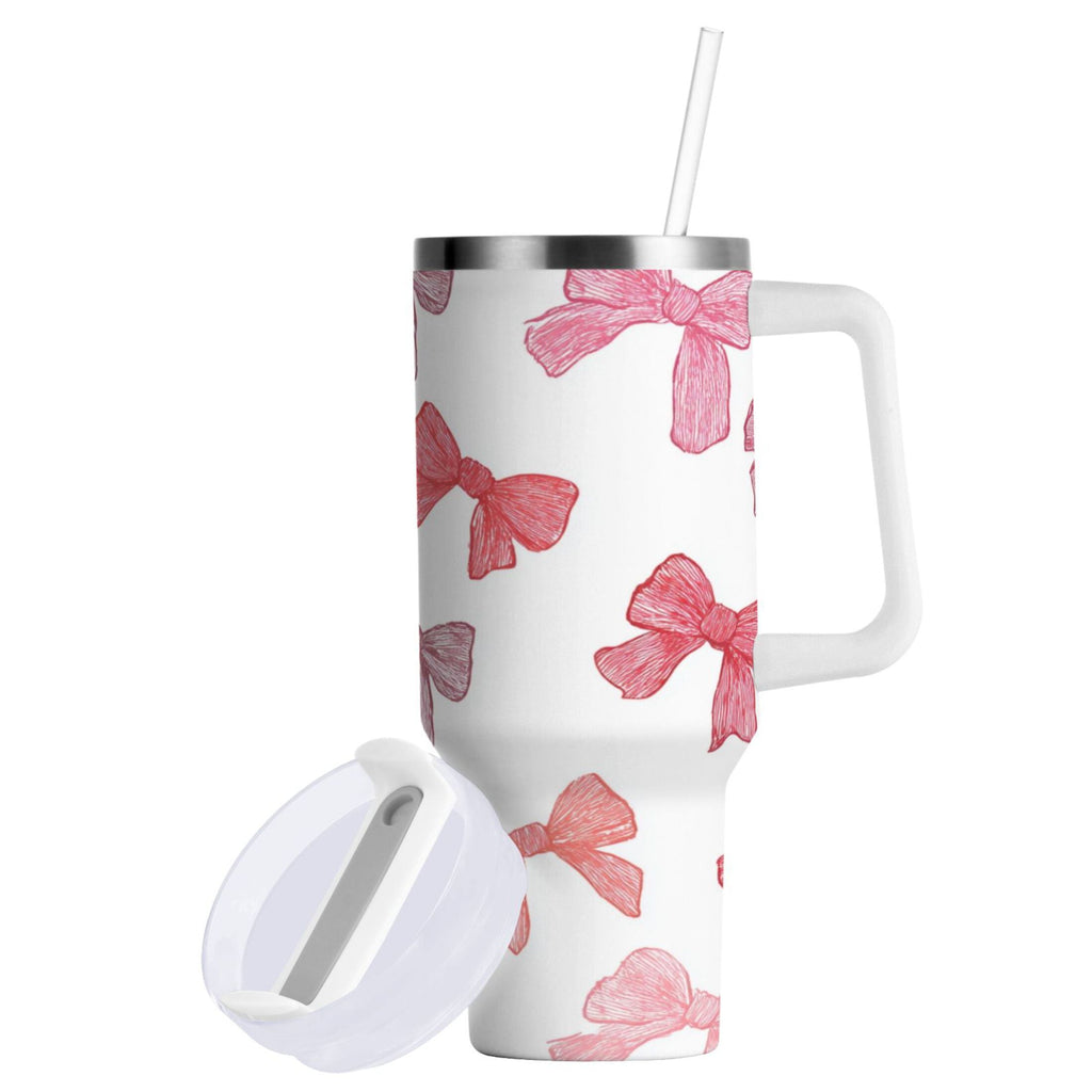 40 oz Insulated Stainless Steel Tumbler Double Wall Stainless Steel Tumbler with 2-Way Drinking Pink Bows Pattern - BKLS