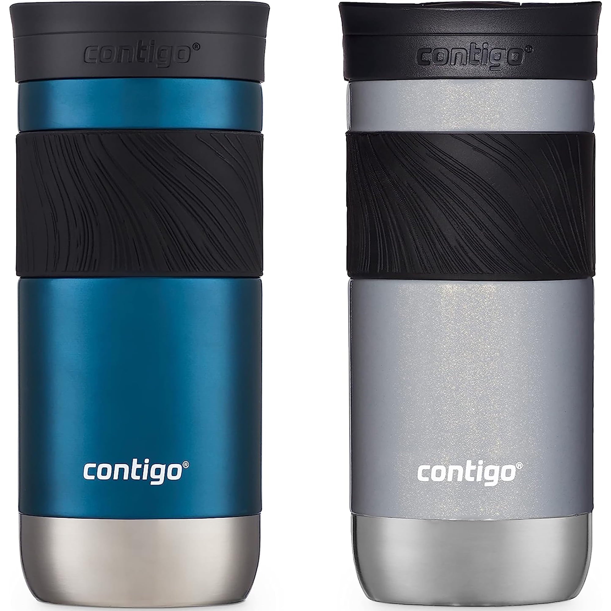 Contigo SNAPSEAL Insulated Stainless Steel Travel Mug with Grip, 16 oz, Blueberry Transparent Satin &amp; Gold Morel, 2-Pack - 54J9