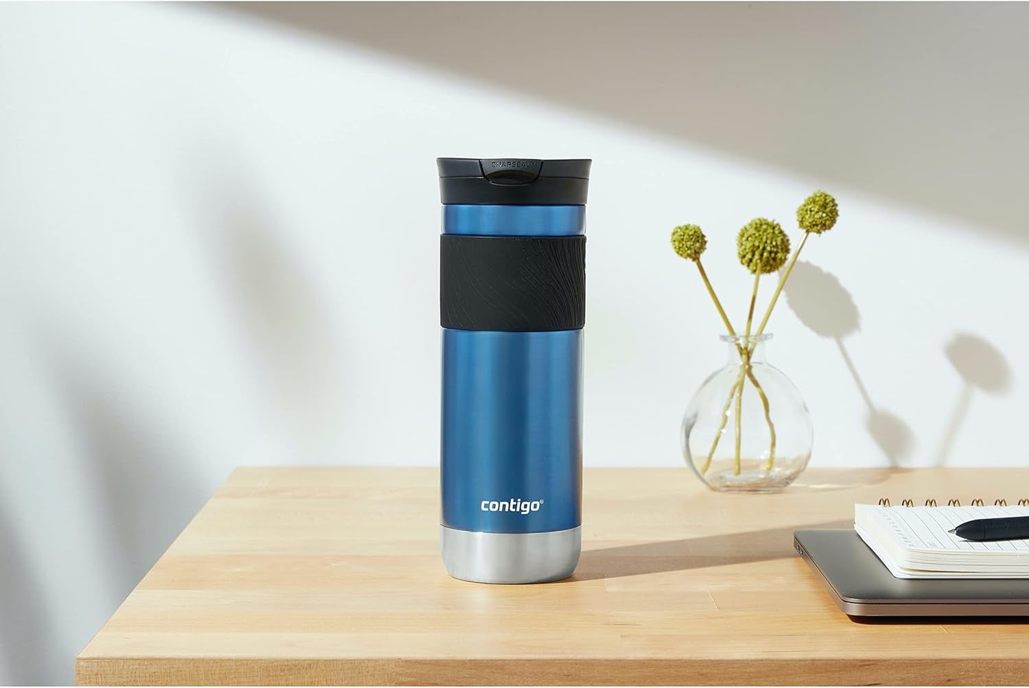 Contigo SNAPSEAL Insulated Stainless Steel Travel Mug with Grip, 16 oz, Blueberry Transparent Satin &amp; Gold Morel, 2-Pack - 54J9