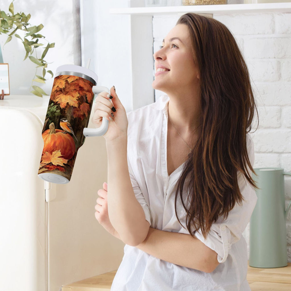 30 oz Insulated Stainless Steel Tumbler Double Wall Stainless Steel Tumbler with 2-Way Drinking Beautiful Fall Scene - OZ9B